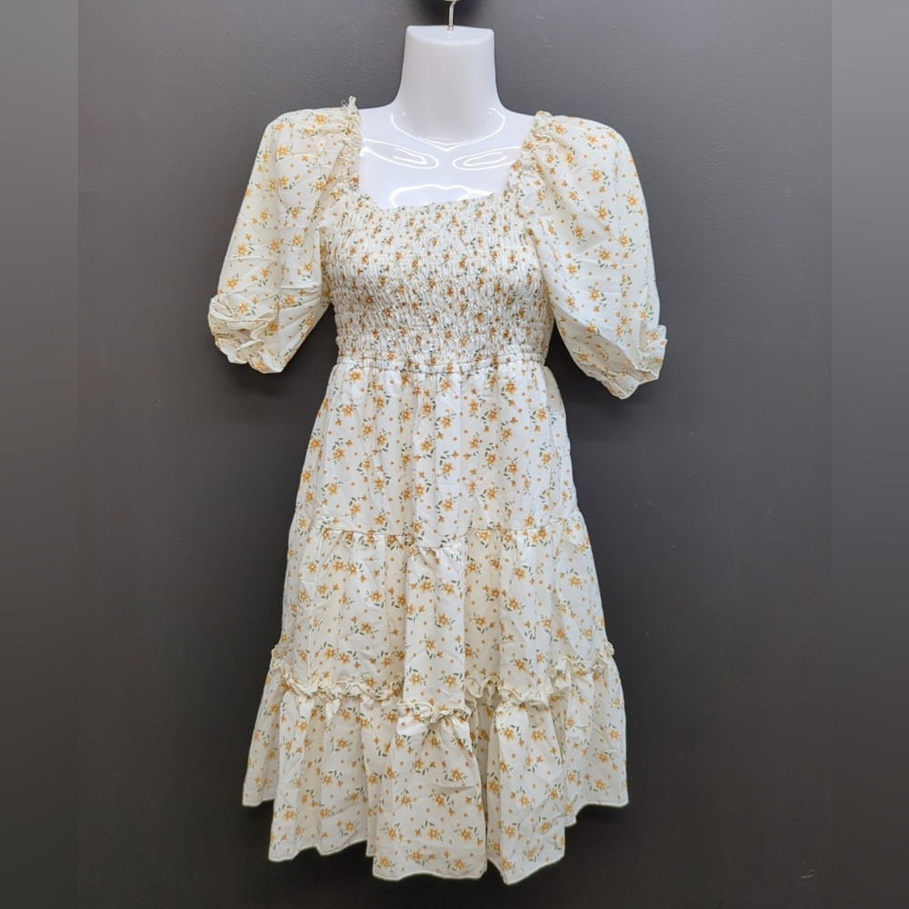 Bailey's Blossoms Katherine Off Shoulder Tiered Midi Dress Size 12 Yellow